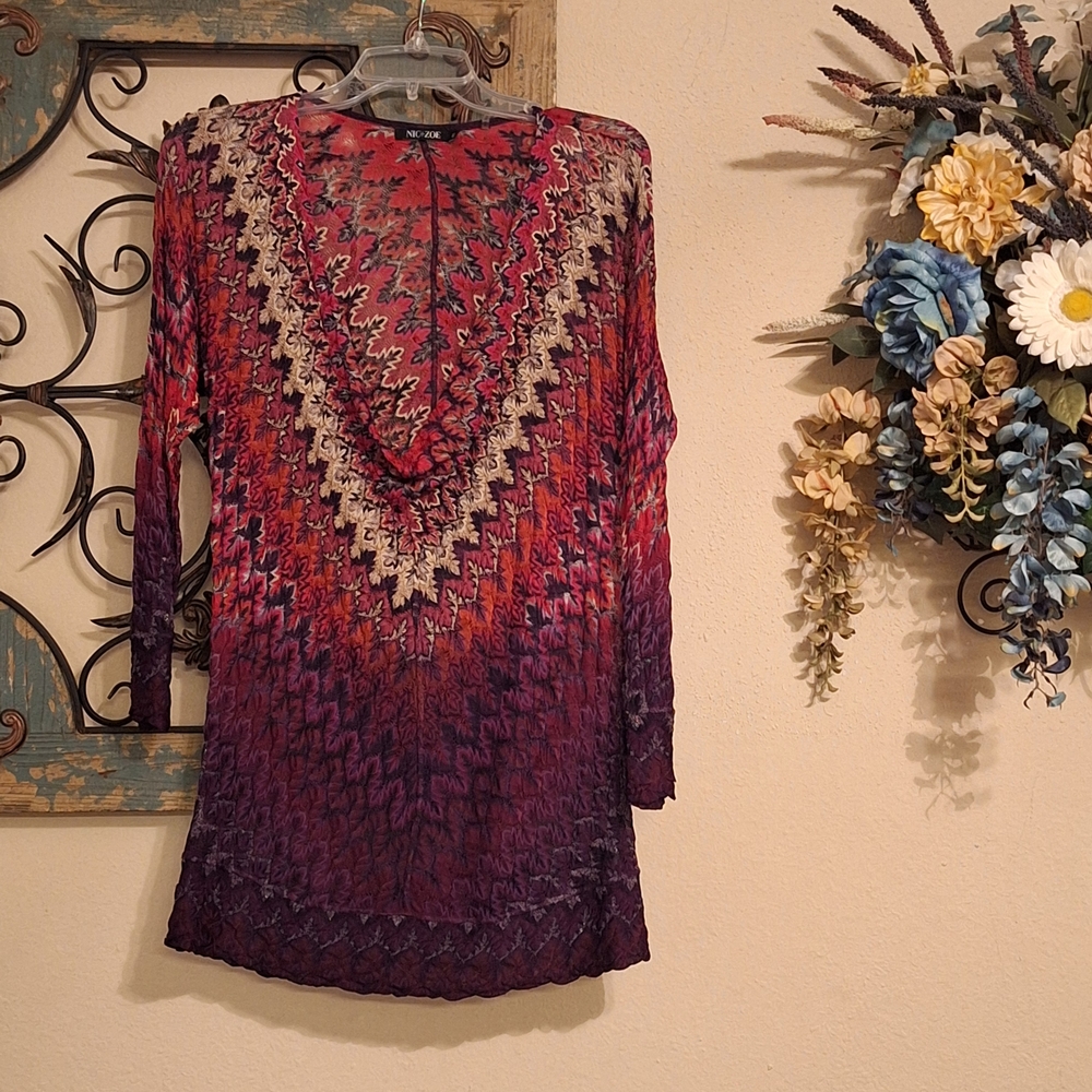 NIC+ZOE Women's Red/Purple Zigzag Top. NWOT Size Medium